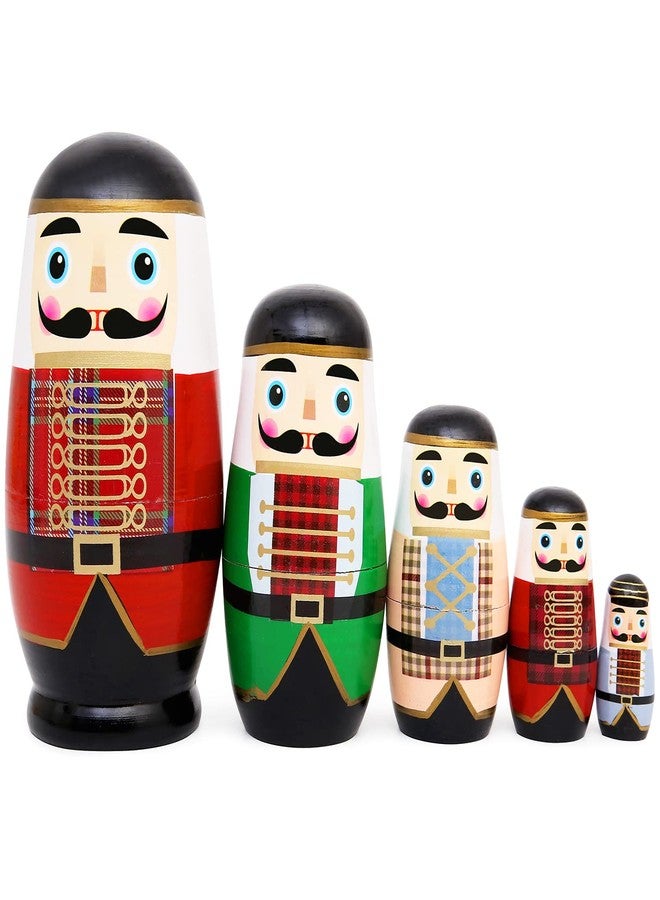 Moonmo 5pcs Beautiful Nutcracker Handmade Wooden Nesting Dolls Nesting Wishing Dolls Nutcracker Matryoshka Traditional - Image 2